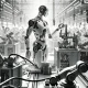 humanoid robot, robotic arms, manufacturing equipment, industrial setting