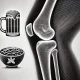 human knee X-ray, beer mug, bowl of beans, abstract symbols, medical data, minimalistic background