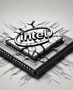 Intel logo, futuristic microchip, cracks, light and shadow, minimal background