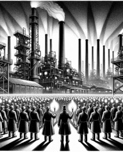 ai-protest-workers-factory-night